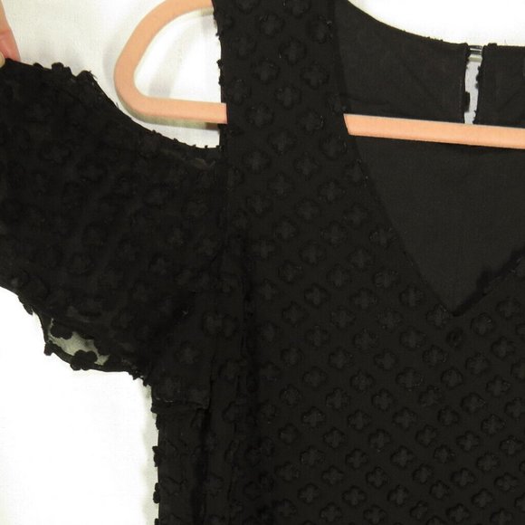 BCBGMAXAZRIA Black Cold Shoulder Floral Applique Dress - Picture 8 of 9